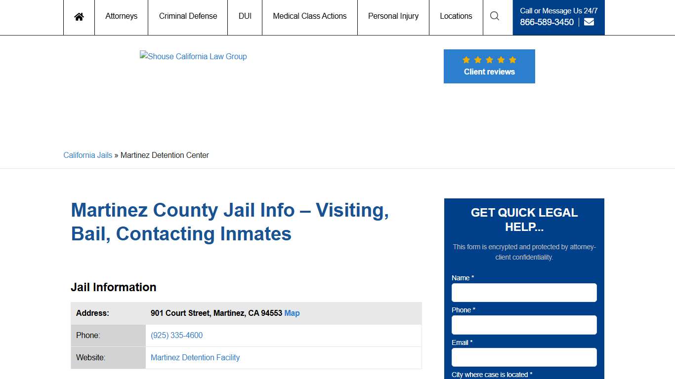 Martinez County Jail Info – Visiting, Bail, Contacting Inmates